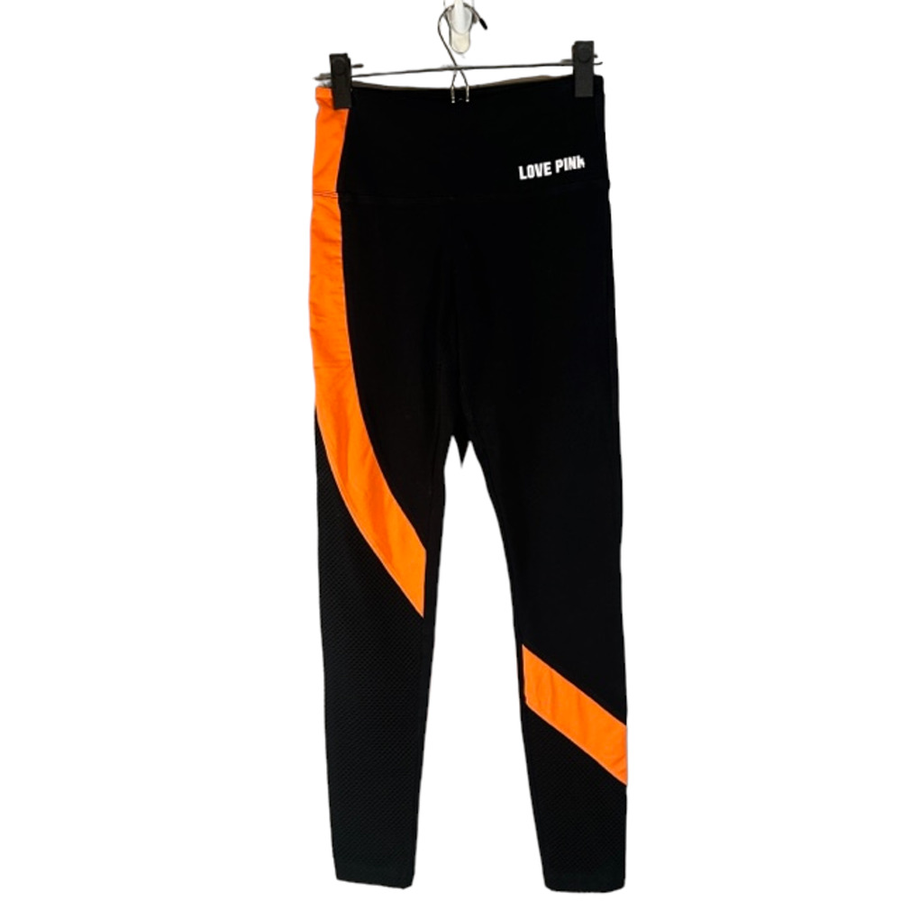 PINK By VS Black & Orange Striped Yoga Running Active Leggings Woman Sz S